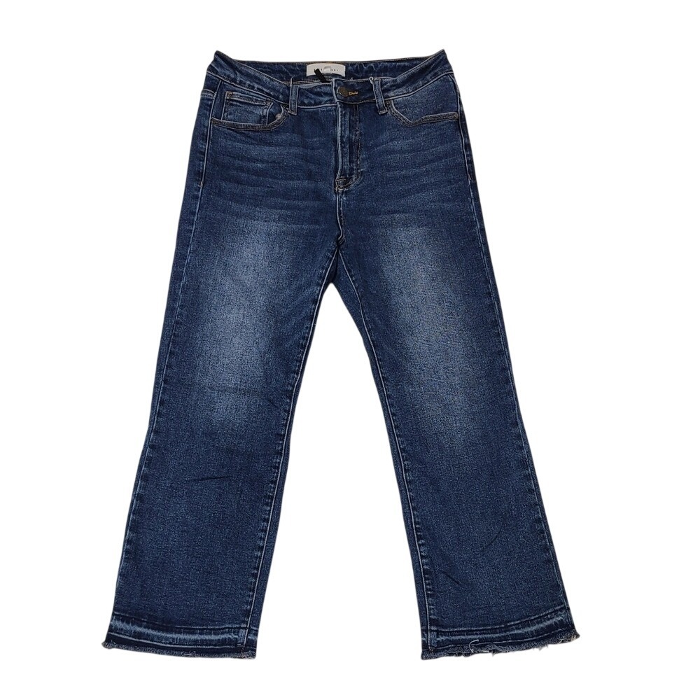 Risen Jeans Los Angeles Dark Wash High Rise Straight Leg Raw Hem Jeans Size 9/29